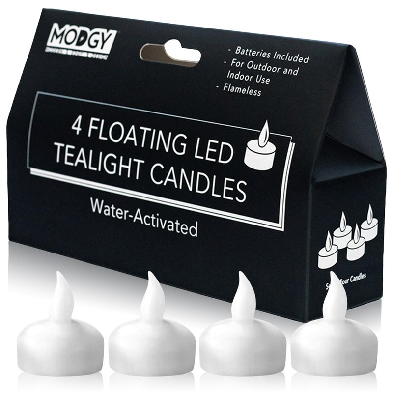 MODGY LED Floating Tealight Candles Flameless Battery Operated Flickering Light Candle, Water-Activated, White, Set of 4 - Image 1